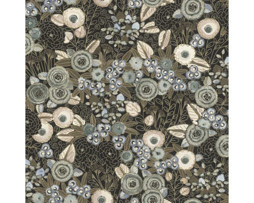 RASCH Vliesbehang 868913 Symphony bloemen zwart Bloemenbehang met bloemmotief