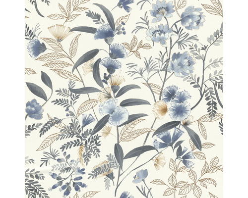 RASCH Vliesbehang 869125 Symphony bloemen crème/blauw Behang met bloemenpatroon en bloemmotief
