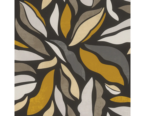 RASCH Vliesbehang 869316 Symphony abstract zwart/geel Behang met abstract bladmotief