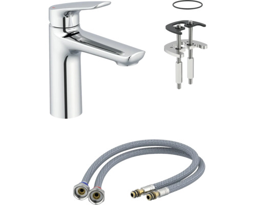 Wastafelkraan met montagetoebehoren en flexibele aansluitslangen