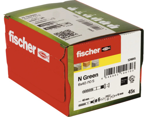 Verpakking Fischer N Green pluggen 6 x 40/10 S, 45 stuks