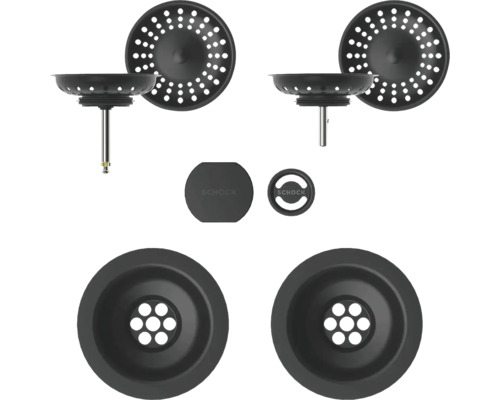 SCHOCK Afvoerplugset voor dubbele spoelbakset voor dubbele spoelbak puro Schock spoelbak accessoireset met zeefkorfplug, stop en afdichtingen