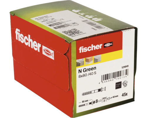 Fischer N Green schroefanker 8 x 80/40 S, 45 stuks, in kartonnen doos