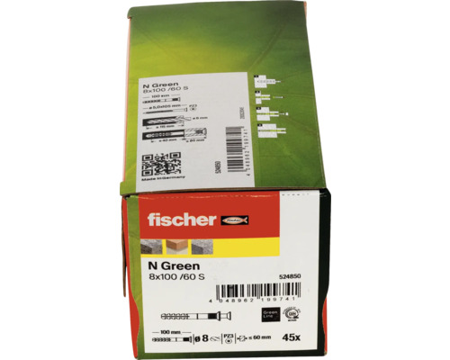Fischer N Green pluggen, afmeting 8x100/60 S, 45 stuks