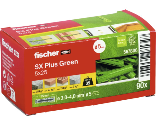 Fischer SX Plus Green pluggen, verpakking van 90 stuks