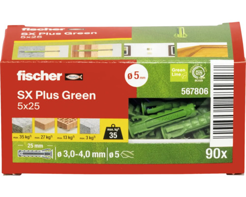 Fischer SX Plus Green pluggen, 5x25, 90 stuks