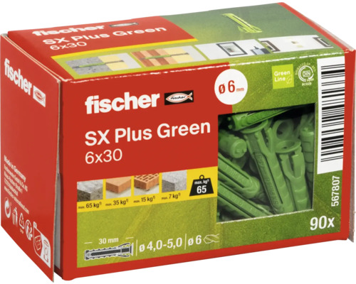 Fischer SX Plus Green pluggen, grootte 6x30, 90 stuks, in doos