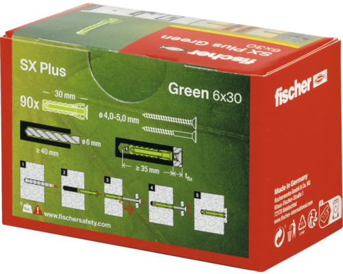Fischer SX Plus Green 6x30 pluggen, 90 stuks in verpakking