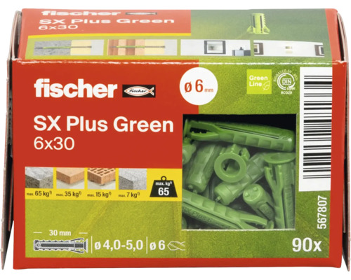 Fischer SX Plus Green pluggen, afmeting 6x30, 90 stuks