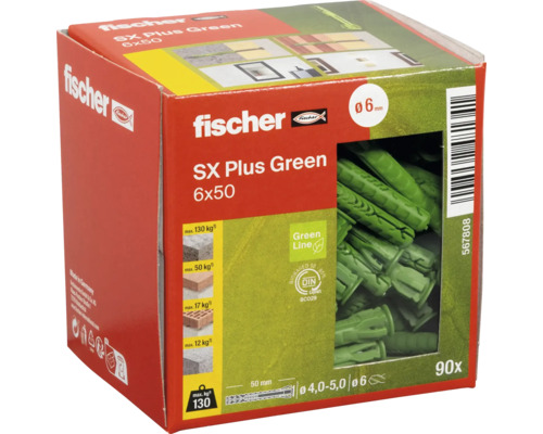 Fischer SX Plus Green pluggen 6x50, verpakking van 90 stuks