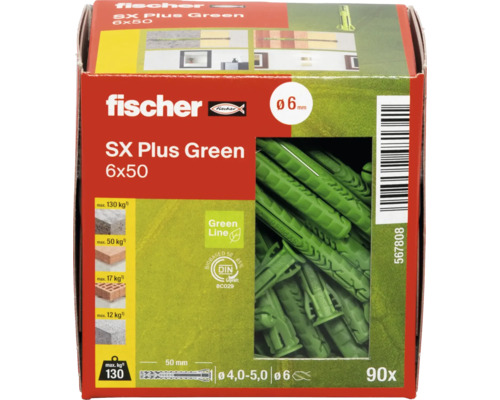 Fischer SX Plus Green pluggen, maat 6x50, 90 stuks