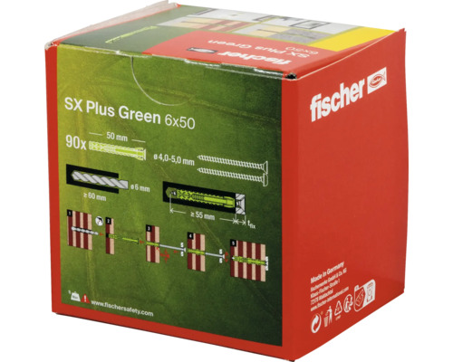 Fischer SX Plus Green pluggen 6x50 in een verpakking van 90 stuks