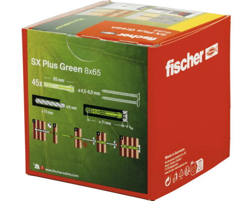 Fischer SX Plus Green pluggenbox met schroeven, afmeting 8x65