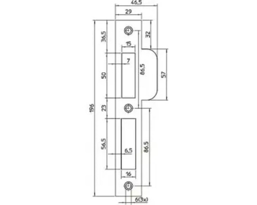 Technische tekening van een deuropener met afmetingen.