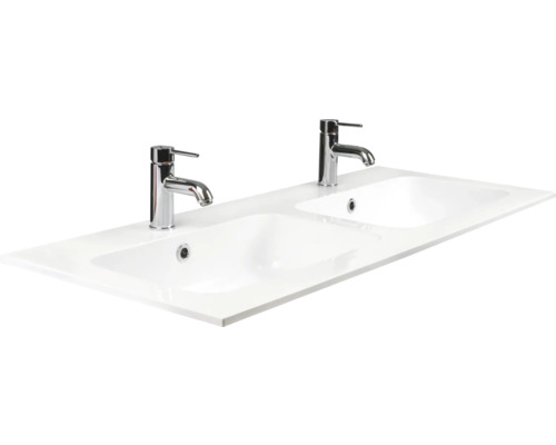 Wastafelmeubel met twee waskommen en twee kranen