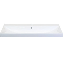 Witte keramische wastafel met overloop en kraangat