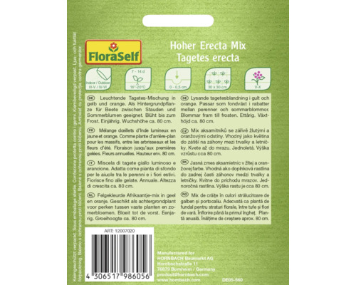Hoher Erecta Mix Tagetes erecta zaadverpakking