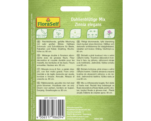 Dahlienblütige Mix Zinnia elegans zaadverpakking