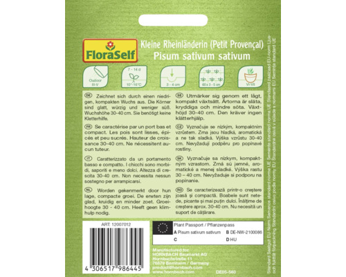 FloraSelf Kleine Rheinländerin zaad, Pisum sativum sativum