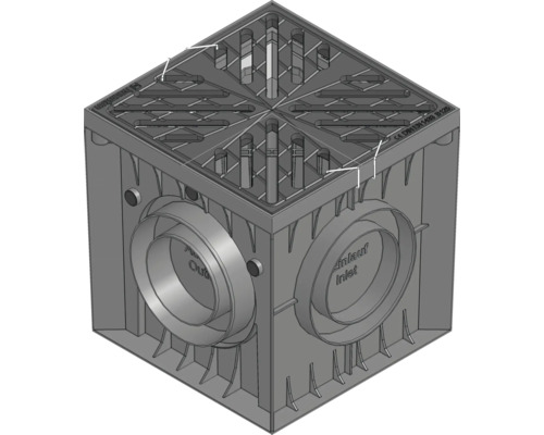Bovenaanzicht van een kunststof straatkolk met inlaat en uitlaat