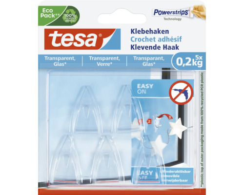 TESA Powerstrips klevende haak transparant voor glas 0,2 kg 5 stuks