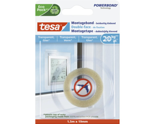 Tesa Powerbond montagetape voor bevestiging zonder boren voor glas 1,5 meter maal 19 millimeter