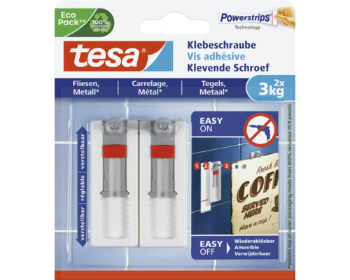 TESA Powerstrips klevende schroef verstelbaar voor tegels & metaal 3 kg 2 stuks