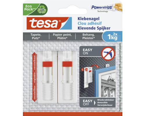 TESA Powerstrips klevende spijker verstelbaar voor behang & pleisterwerk 1 kg 2 stuks