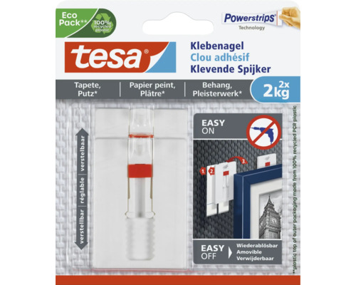 TESA Powerstrips klevende spijker verstelbaar voor behang & pleisterwerk 2 kg 2 stuks