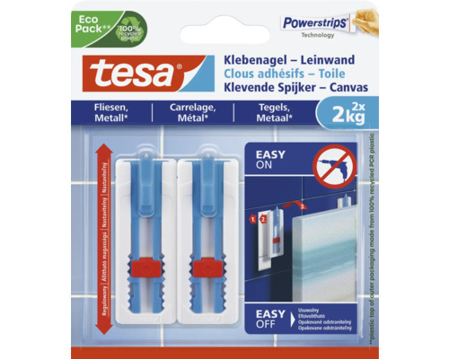TESA Powerstrips klevende spijker voor canvas op tegels & metaal 2 kg 2 stuks Tesa klevende spijker voor doeken en tegels, draagkracht tot twee kilogram