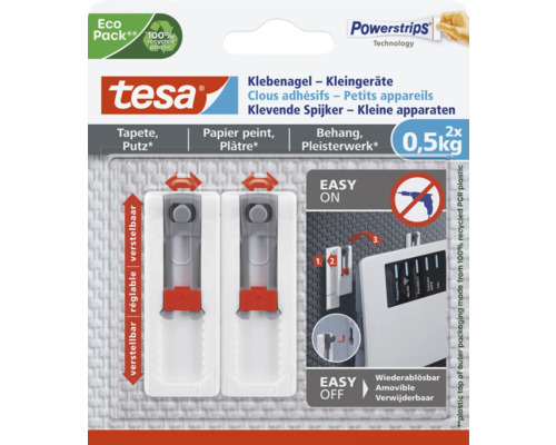 TESA Powerstrips klevende spijker voor kleine apparaten op behang & pleisterwerk 0,5 kg 2 stuks