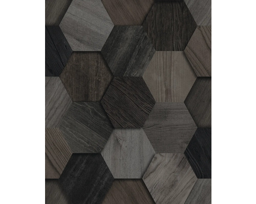 Vliesbehang 124270 Hexagon Wood geometrisch houtoptiek grijs