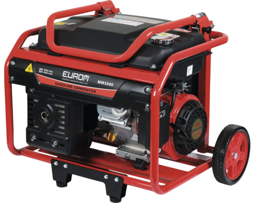 Stroomgenerator met wielen en rood frame