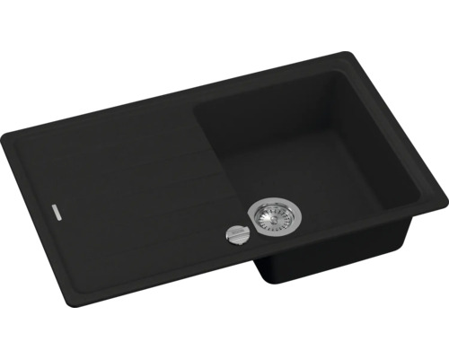 Zwarte spoelbak met afdruiprek en afvoer