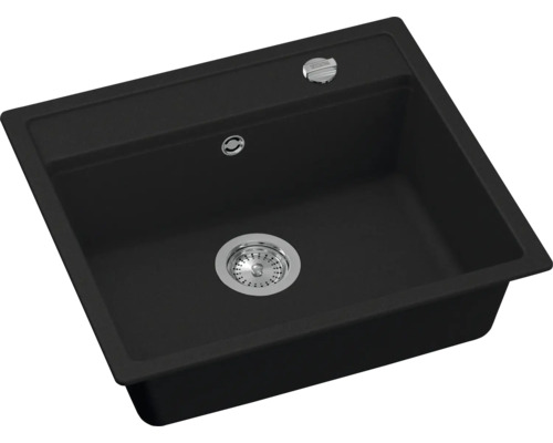 Zwarte gootsteen met afvoergarnituur