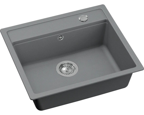 Grijze composiet spoelbak met afvoergarnituur