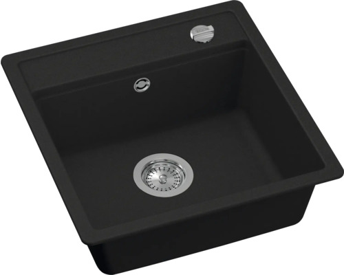 Zwarte spoelbak met afvoergarnituur