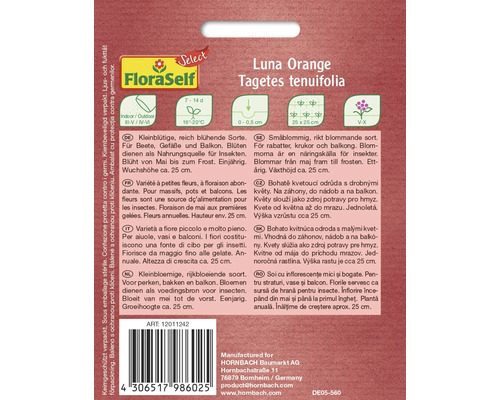 Luna Orange Tagetes tenuifolia zaadpakketinformatie.
