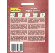 Zaadverpakking Tagetes tenuifolia Luna Rot met informatie over teelt en eigenschappen