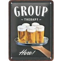 Decoratief metalen bord met de tekst 'Groepstherapie' en een afbeelding van bierglazen op een dienblad