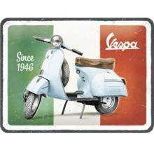 Decoratief metalen bord met Vespa scooter en Italiaanse vlag als achtergrond