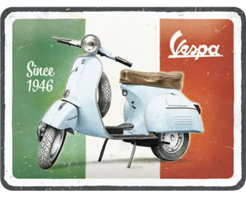 Decoratief metalen bord met Vespa scooter en Italiaanse vlag als achtergrond