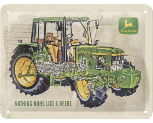 Decoratief metalen bord met tractorafbeelding en John Deere logo