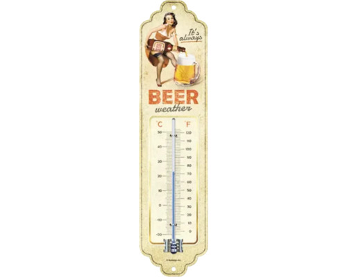 Decoratieve biertemperatuurmeter voor binnenshuis met Celsius- en Fahrenheit-weergave.