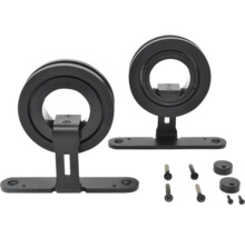 Twee zwarte deur stoppers met schroeven