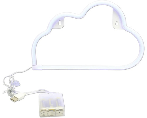 Neonlamp in wolkvorm met USB-aansluiting en batterijhouder
