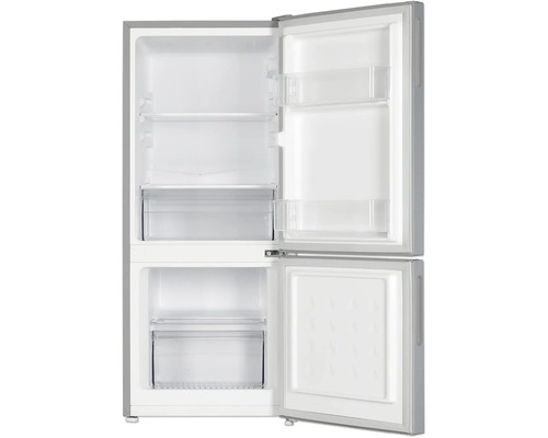 Geopende koelkast met planken en laden