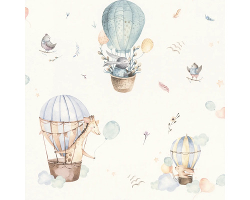 RASCH Vliesbehang 300512 Kids World dieren luchtballonnen wit Behang met kinderlijk patroon van luchtballonnen en dieren
