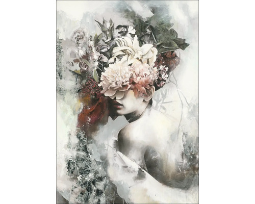 Schilderij van een vrouw met bloemen in haar haar