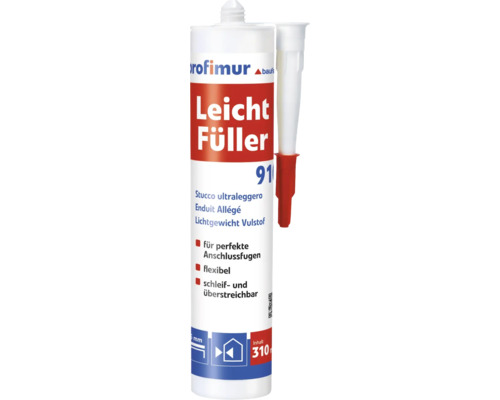 PROFIMUR Voegen- en reparatievuller L10 koker 310 ml Lichtgewicht vulmiddel 910 voor aansluitvoegen, flexibel, schuurbaar en overschilderbaar